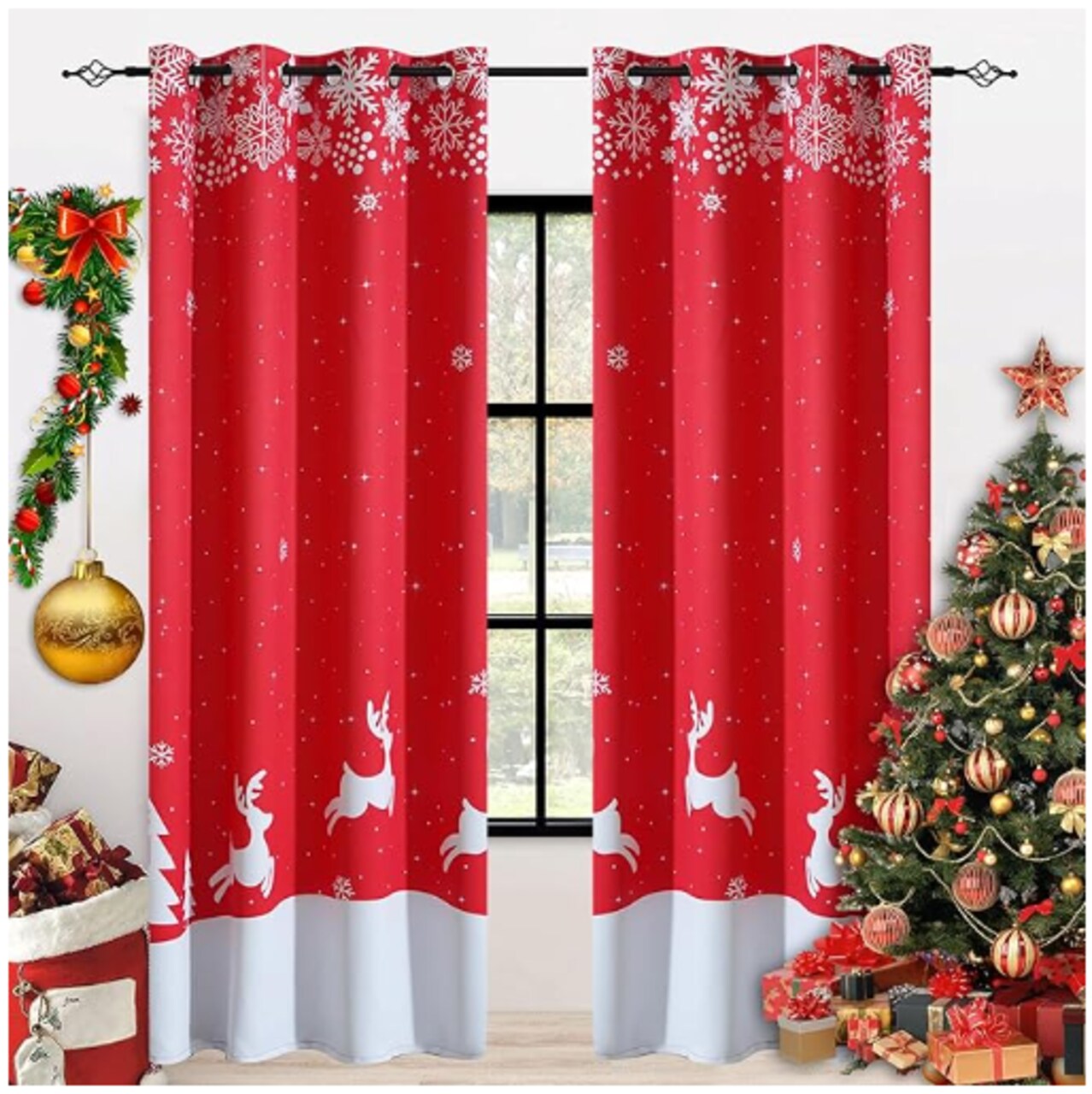 52 x 84 Inch Long Blackout Christmas Curtains for Living Room and Bedroom Set of 2